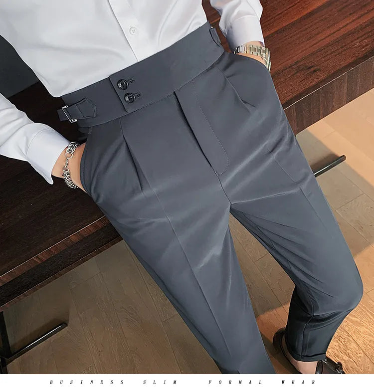 Men's Dark Gray Straight Fit Pleated Gurkha Pants