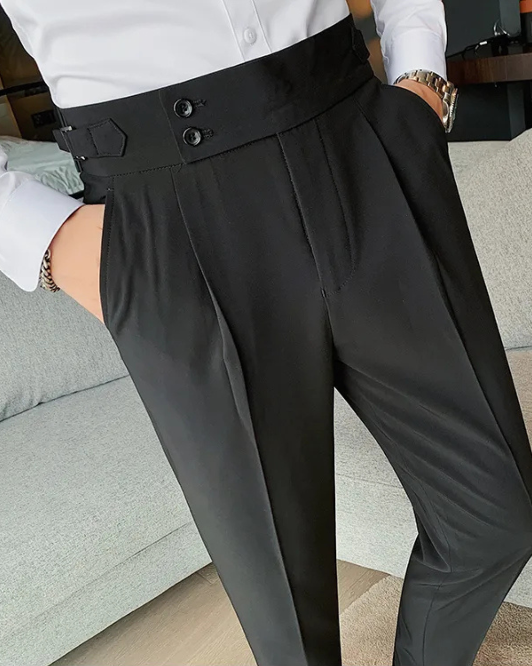 Men's Black Straight Fit Pleated Gurkha Pants