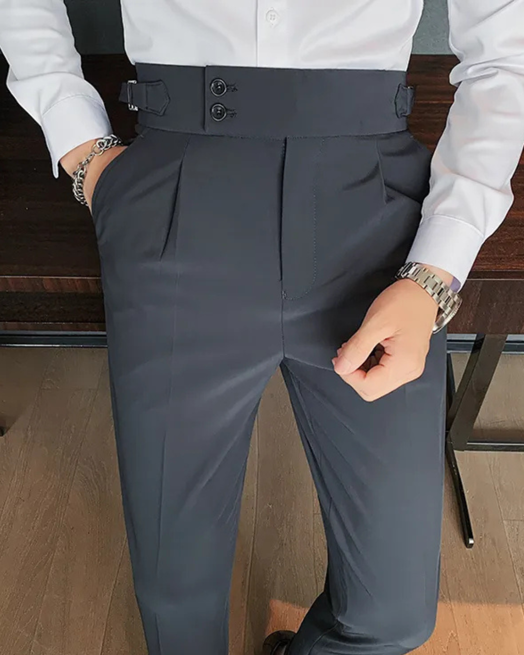 Men's Dark Gray Straight Fit Pleated Gurkha Pants