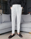 Men's White Straight Fit Pleated Gurkha Pants