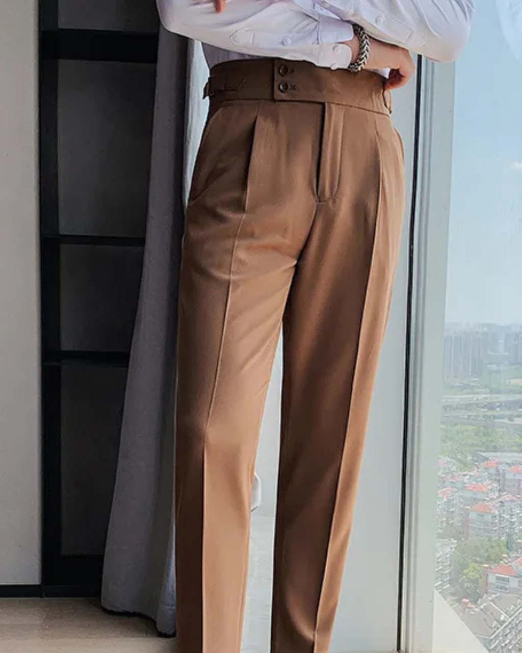 Men's Brown Straight Fit Pleated Gurkha Pants